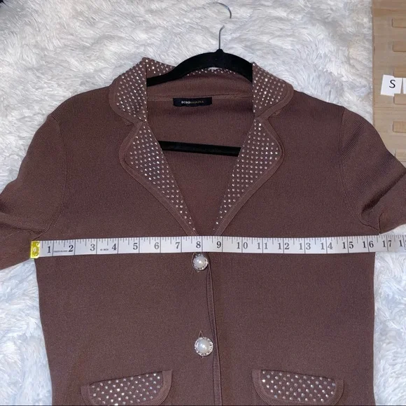 bcbgmaxzria sweater brown jacket woman studs fits small buttons up rhinestone - Picture 6 of 7
